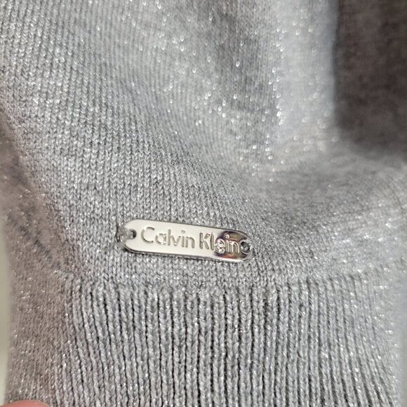 Calvin Klein Medium Light Gray Metallic Classic Lightweight Button Up Sweater - Picture 8 of 10